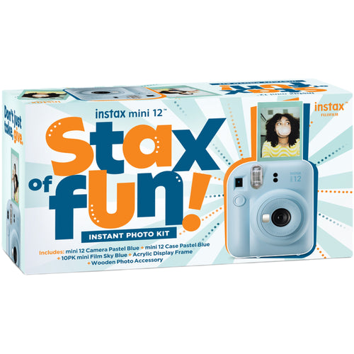 Fujifilm Instax Mini 12 with Case, Novelty Film, Acrylic Photo Frame and Recycled Wood Ornament/Tag - Pastel Blue
