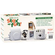 Fujifilm Instax Mini 12 with Case, Novelty Film, Acrylic Photo Frame and Recycled Wood Ornament/Tag - Clay White