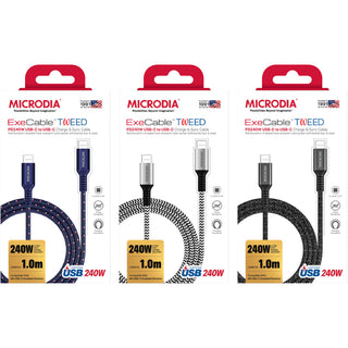 Microdia ExeCable Tweed PD240W USB-C to USB-C Cable (Multiple Colours Available)