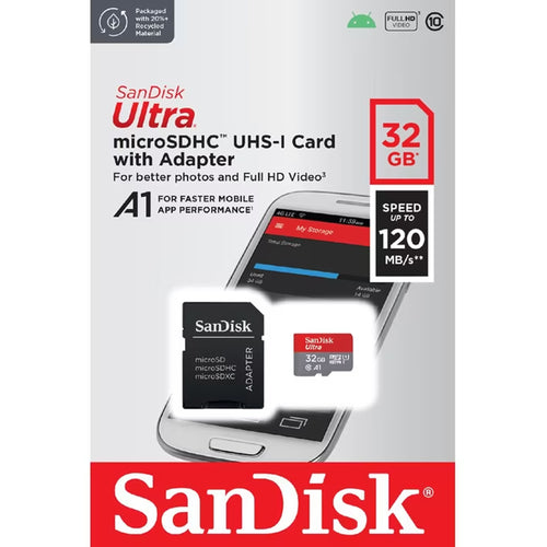 SanDisk Ultra MicroSDHC 32GB 120MB/s R UHS-I U1 C10 A1 Memory Card