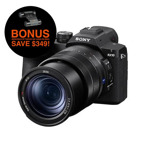 Sony RX10 V Digital Camera with Bonus Zerotech ZT Thrive HD 10x25 ED Binoculars callout