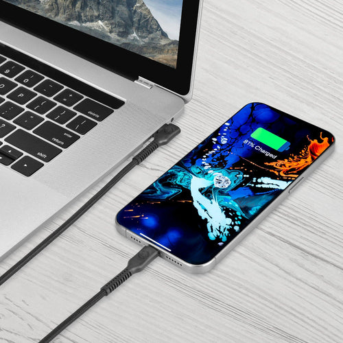 Bonelk Long-Life Easy Grip USB-C to USB-C Right Angle Cable, 100W (Black)