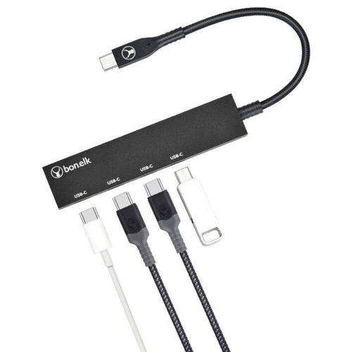 Bonelk Long-Life USB-C to 4 Port USB-C 3.0 Slim Hub (Black)