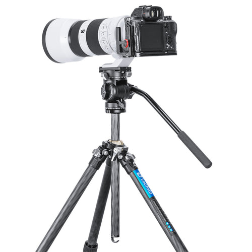 Leofoto LO-224C MR.O Series 4 Section Levelling Centre Column Carbon Fibre Tripod with BV-1R Video Head and BVL-01 Conversion Plate