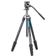 Leofoto LO-224C MR.O Series 4 Section Levelling Centre Column Carbon Fibre Tripod with BV-1R Video Head and BVL-01 Conversion Plate