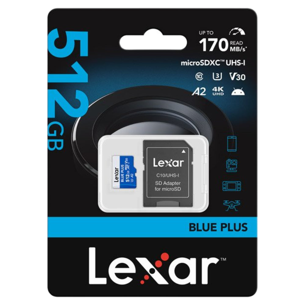 Lexar Blue Plus 512GB microSDXC UHS-I 170MB/s Memory Card - V30 ...