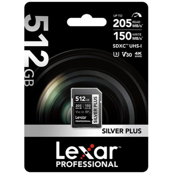Lexar Professional Silver Plus 512GB SDXC UHS-I 205MB/s Memory Card - V30