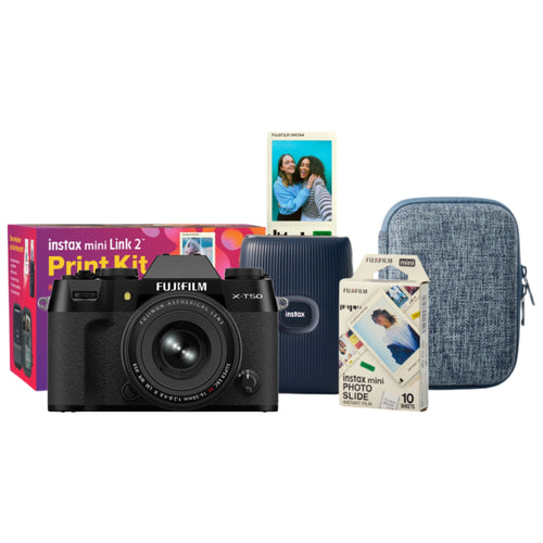 Fujifilm X-T50 Black with XF 16-50mm Lens and instax mini Link 2 Print Kit (Space Blue)