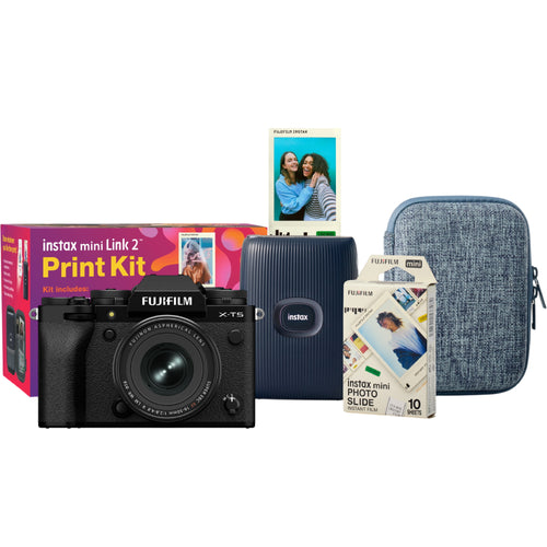 Fujifilm X-T5 Black with XF 16-50mm Lens and instax mini Link 2 Print Kit (Space Blue)