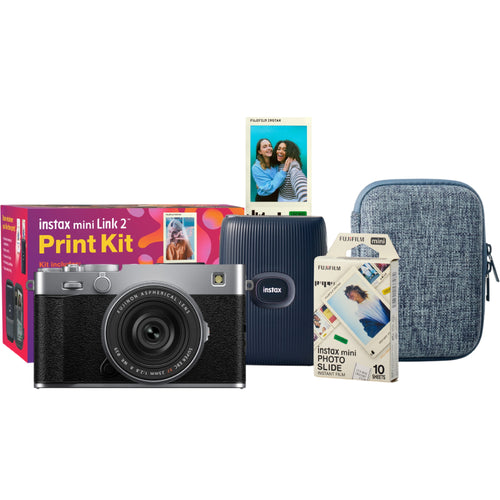 Fujifilm X-E5 Silver with XF 23mm f/2.8 R WR Lens and instax mini Link 2 Print Kit (Space Blue)