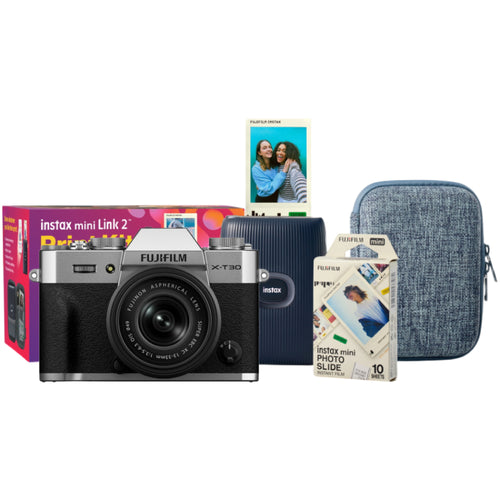 Fujifilm X-T30 III Silver with XC 13-33mm f/3.5-6.3 OIS Lens and instax mini Link 2 Print Kit (Space Blue)
