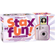 Fujifilm Instax Mini 12 with Case, Novelty Film, Acrylic Photo Frame and Recycled Wood Ornament/Tag - Lilac Purple