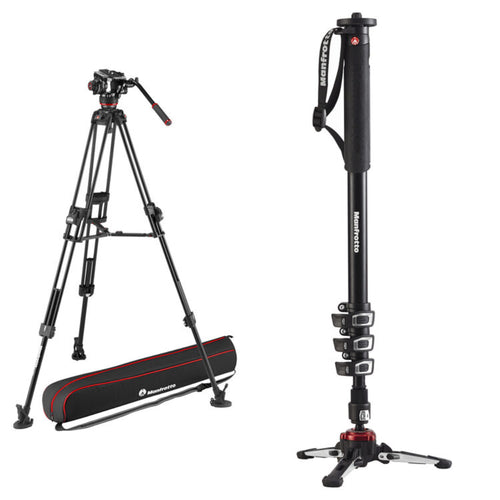 Manfrotto 504XTWFA-BDL Fluid Video Head, Fast Twin Aluminium Tripod and XPRO Monopod Bundle