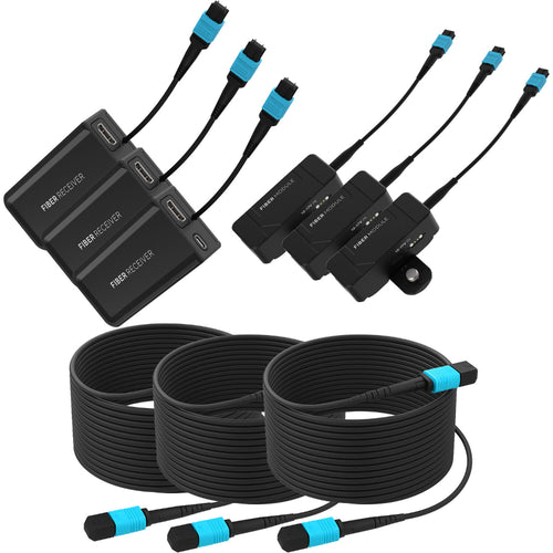 Kondor Blue Fletch Fiber Transmitter & Receiver Modules Kit for HDMI with Fiber Armored Cables OM3 MPO (100 Feet, 3-Pack)