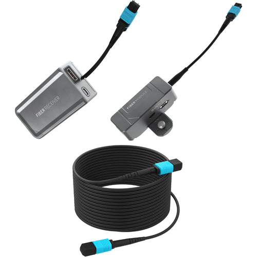 Kondor Blue Fletch Fiber Transmitter & Receiver Module Kit for HDMI with Fiber Armored Cable OM3 MPO (100 Feet)