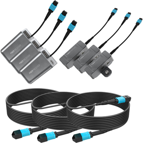 Kondor Blue Fletch Fiber Transmitter & Receiver Modules Kit for HDMI with Fiber Armored Cables OM3 MPO (50 Feet, 3-Pack)