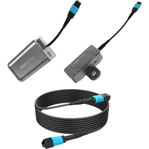 Kondor Blue Fletch Fiber Transmitter & Receiver Module Kit for HDMI with Fiber Armored Cable OM3 MPO 50 Feet