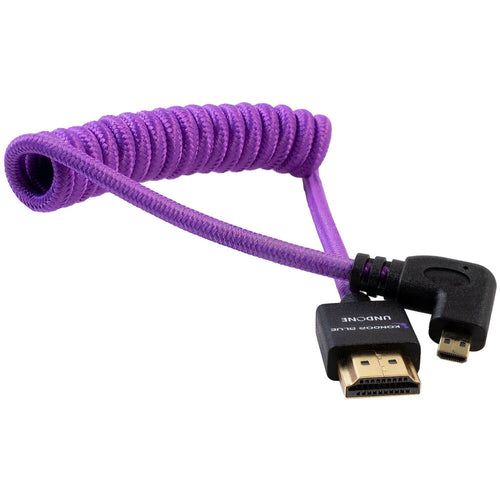 Kondor Blue Gerald Undone Braided Coiled High-Speed Right-Angle Micro-HDMI to HDMI Cable for Canon R5 & R6 Cameras (Limited Purple Edition, 12 to 24