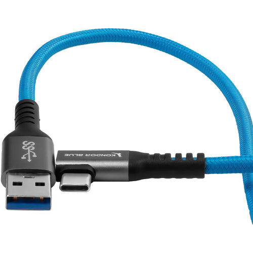 Kondor Blue USB-A to USB-C 3.0 Right Angle Cable (10', Blue)