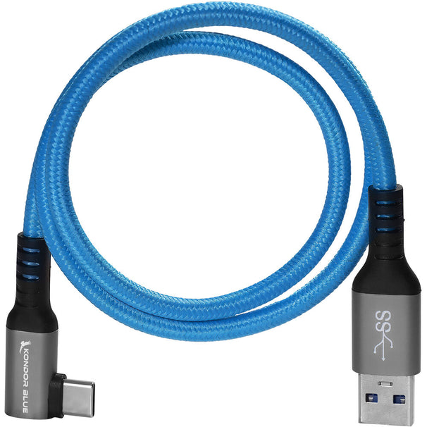 Kondor Blue USB-A to USB-C 3.0 Right Angle Cable (5', Blue)