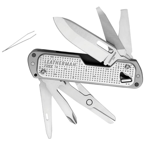 Leatherman FREE T4 Compact Pocket Multi-Tool 420HC S/S Blade 12 Tools with Pocket Clip