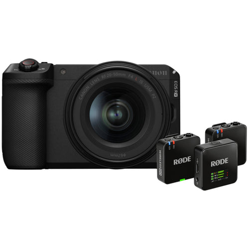Canon EOS R6 V with RF 20-50mm f/4L IS USM PZ Lens and Rode Wireless GO (Gen 3) Compact Microphone System