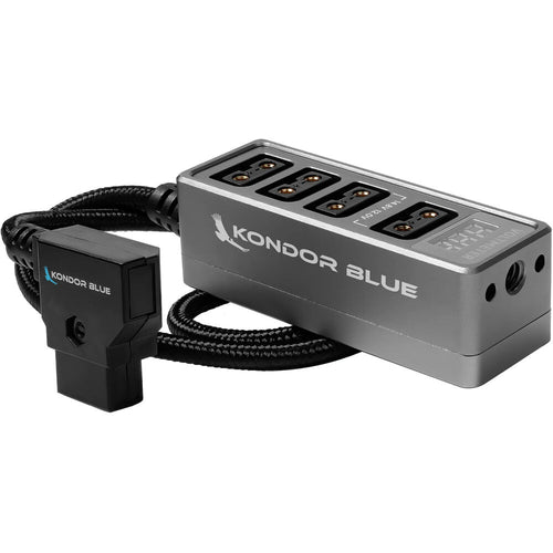 Kondor Blue Male D-Tap to 4-Port Female D-Tap Splitter Hub with Voltmeter (16