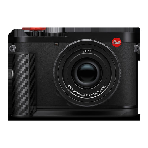 Leica Q3 43 Formula 1 Edition front view with carbon-fibre hand grip