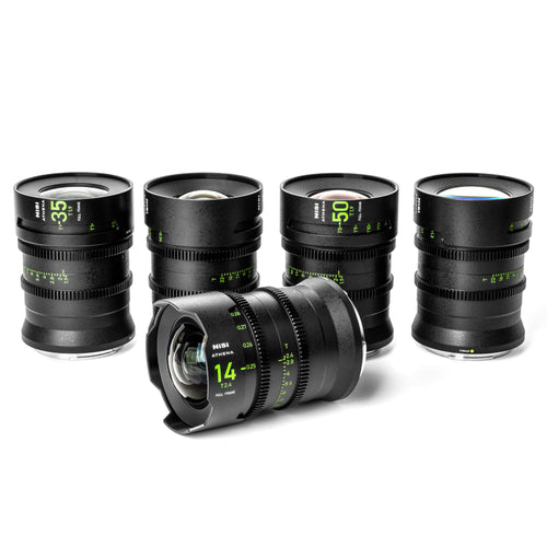 NiSi ATHENA PRIME Full Frame Cinema Lens Kit with 5 Lenses 14mm T2.4, 25mm T1.9, 35mm T1.9, 50mm T1.9, 85mm T1.9 + Hard Case (G Mount | No Drop In Filter)