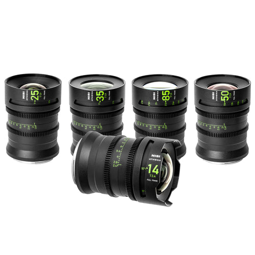 NiSi ATHENA PRIME Full Frame Cinema Lens Kit with 5 Lenses 14mm T2.4, 25mm T1.9, 35mm T1.9, 50mm T1.9, 85mm T1.9 + Hard Case (G Mount | No Drop In Filter)