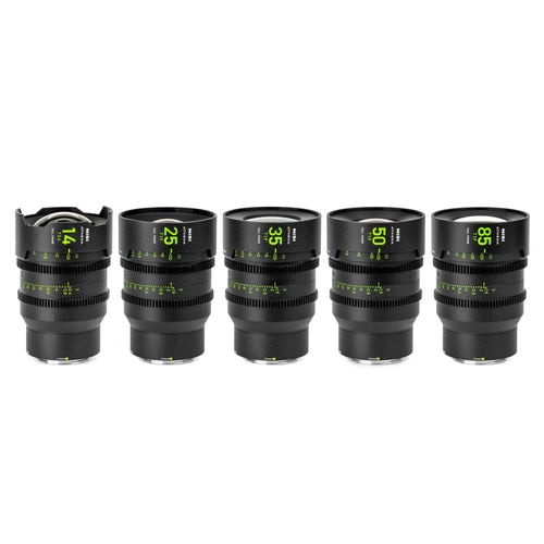 NiSi ATHENA PRIME Full Frame Cinema Lens Kit with 5 Lenses 14mm T2.4, 25mm T1.9, 35mm T1.9, 50mm T1.9, 85mm T1.9 + Hard Case (E Mount | No Drop In Filter)