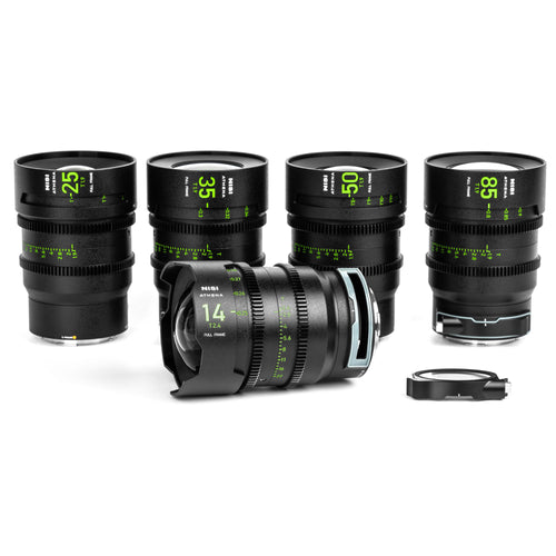 NiSi ATHENA PRIME Full Frame Cinema Lens Kit with 5 Lenses 14mm T2.4, 25mm T1.9, 35mm T1.9, 50mm T1.9, 85mm T1.9 + Hard Case (L Mount)