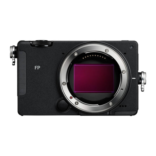 Sigma FP2 Mirrorless Camera with EVF-21 Electronic Viewfinder, front view, L-Mount and full-frame sensor