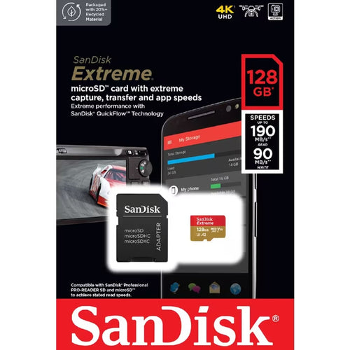 SanDisk Extreme 128GB microSDXC UHS-I 190MB/s Memory Card - V30