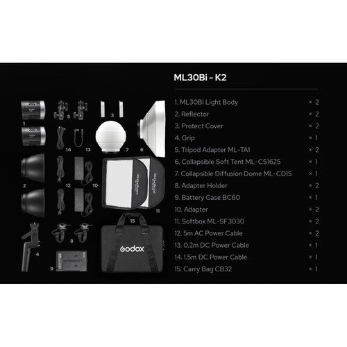 Godox Ml30Bi 2 Head Bi-Colour Led Light Kit