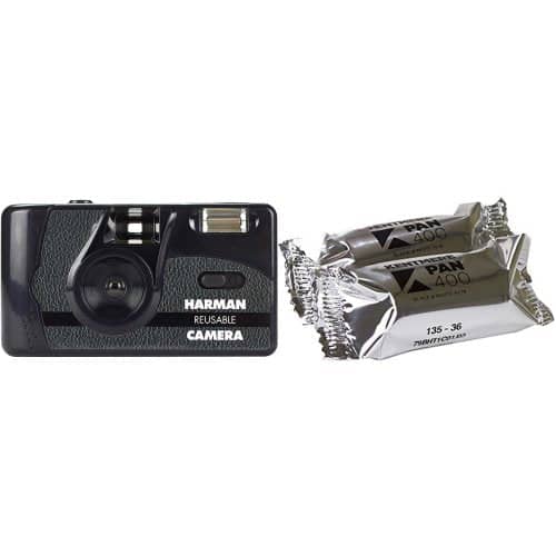 Ilford Harman Reusable 35mm Camera with Flash & 2 x Kentmere Pan 400 Film