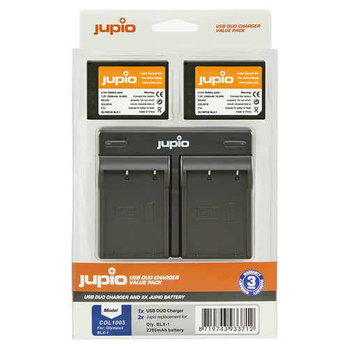 Jupio Kit: 2 x Jupio Olympus BLX-1 Batteries & Dual Charger Kit