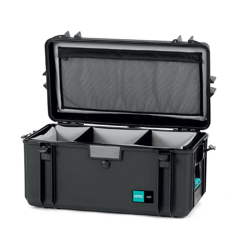 HPRC 4300 - Hard Case with Soft Padded Open Deck + Dividers (BLK) w/ Blue Handle