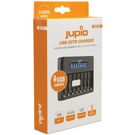Jupio 8 Slot Octo Rechargeable AA & AAA Batteries with USB Fast Charger & LCD Screen