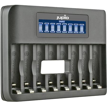 Jupio 8 Slot Octo Rechargeable AA & AAA Batteries with USB Fast Charger & LCD Screen