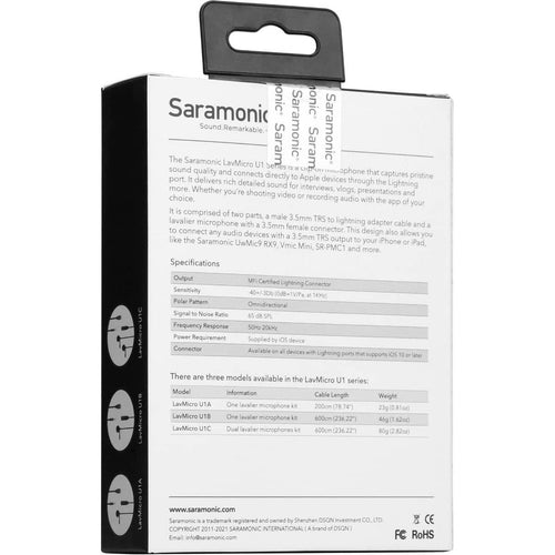 Saramonic LavMicro U1A Omnidirectional Lavalier Microphone with Lightning Connector for iOS Devices (6.5' Cable)