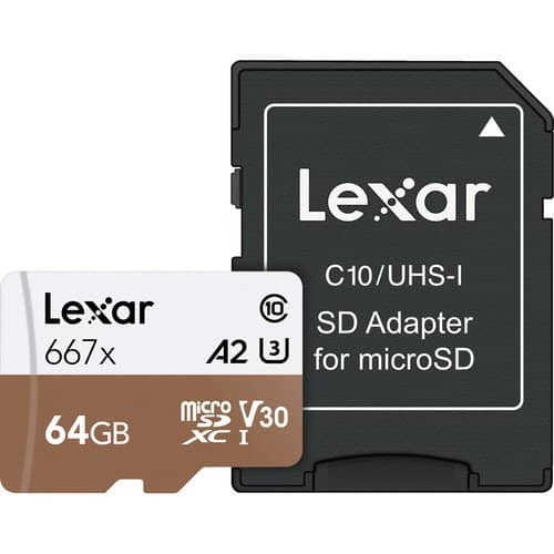Lexar Professional Green 64GB microSDXC 100MB/s UHS-I Memory Card with SD Adapter - V30