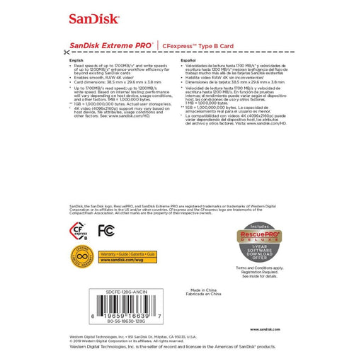 SanDisk Extreme PRO 128GB CFexpress Type B 1700MB/s Memory Card