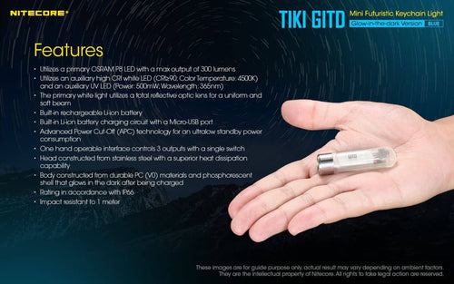 Nitecore TIKI GITD Blue glow in the dark 300 lumen keychain light