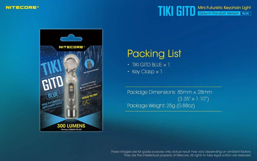Nitecore TIKI GITD Blue glow in the dark 300 lumen keychain light
